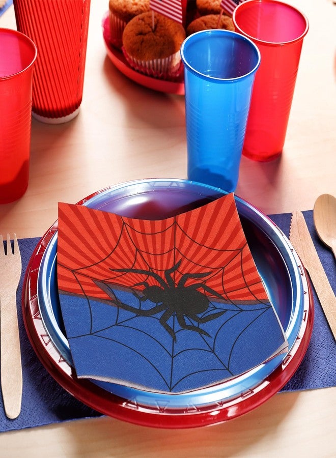 iNINGER Spider Serviette Napkins,Blue Red Paper Napkins,Recycled Paper Napkins,Spider Themed Party Decorations,Napkins for Girls Boys Birthday Party Halloween - Image 4